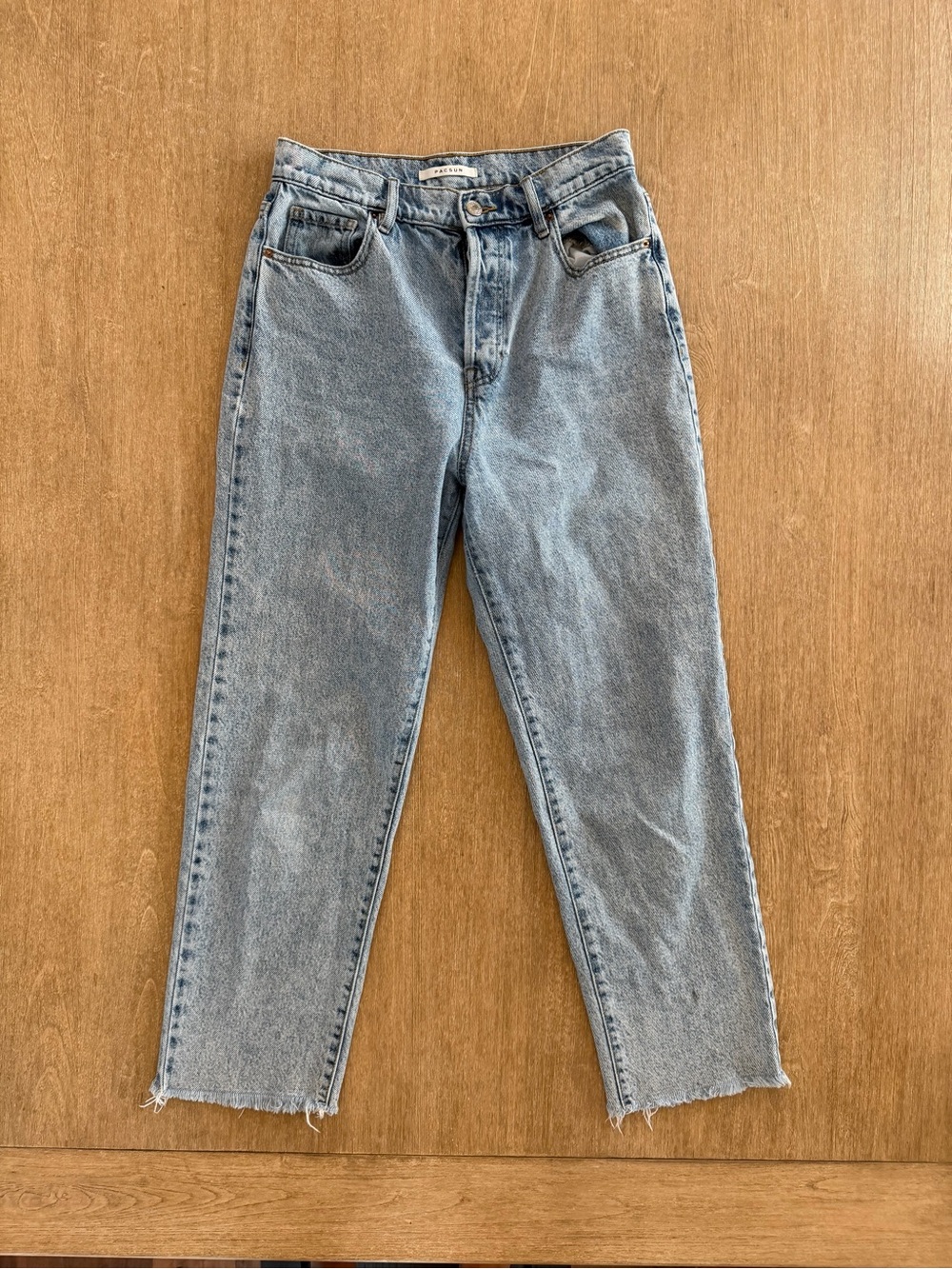 PacSun High Rise Straight Jeans Size 27 Light Wash Raw Hem Denim
